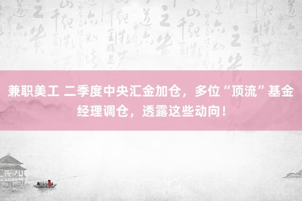 兼职美工 二季度中央汇金加仓，多位“顶流”基金经理调仓，透露这些动向！